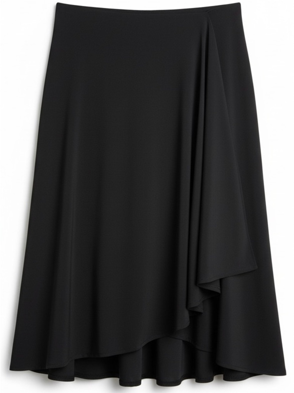 The Limited Black Asymmetrical Ruffle Wrap Midi Skirt Work Office Siren M